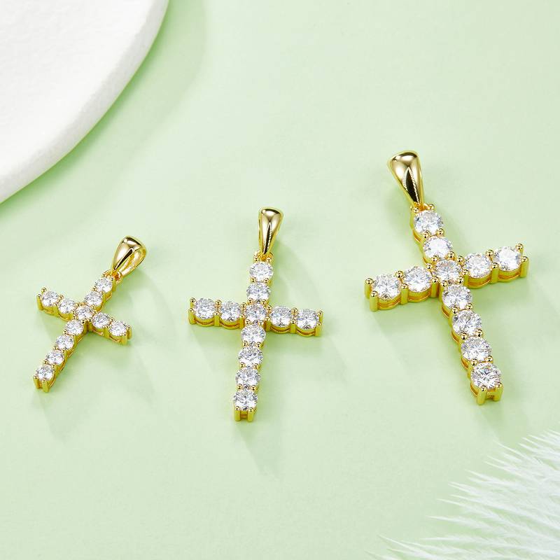 Classic十字架NecklaceS925银PendantMoissanite5.0mmD级